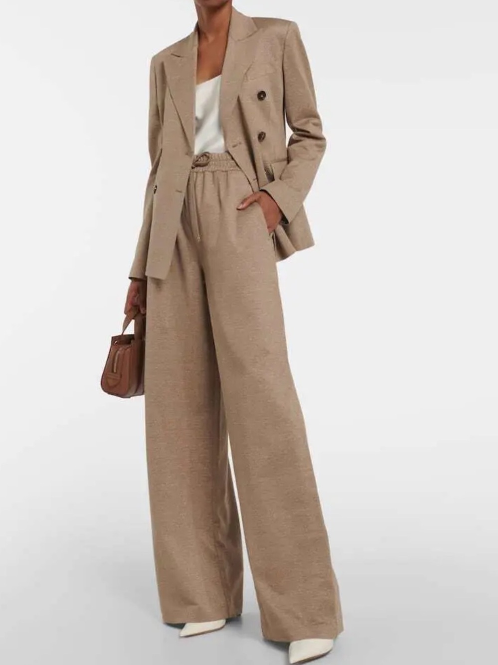 MAX MARA Tan Wide Leg Eolie Cotton And Linen Pants Sz 12 US